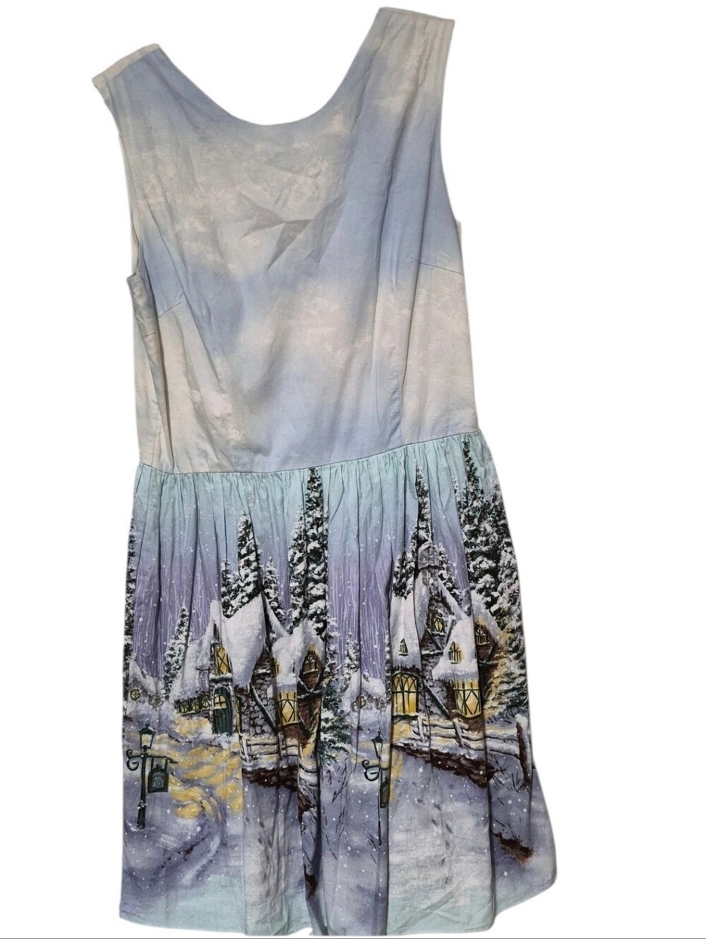 Bernie Dexter Winter Village Snow Scene Fit & Flare Dress Pockets Size Unknown